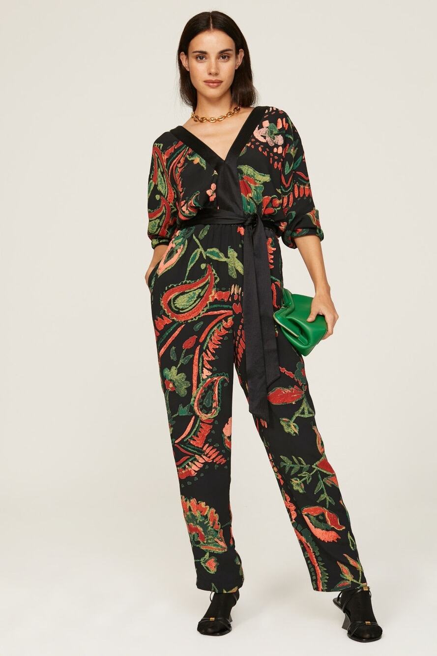SOMETHING NAVY Multicolor Floral Crepe Long Sleeves Jumpsuit Size Medium